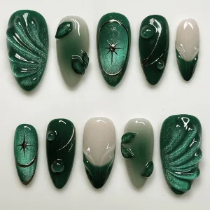 Cat Eye Green Mirror Nails