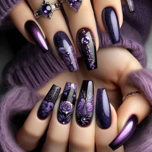 Purple petal rose nails