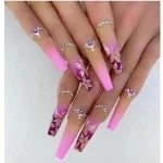 Purple Flowers  Long Nails