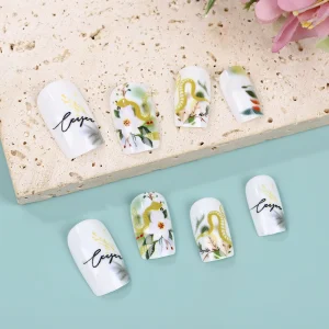 White flower  press on nails
