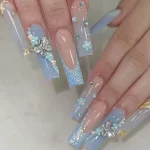 Blue Butterfly Long Nails